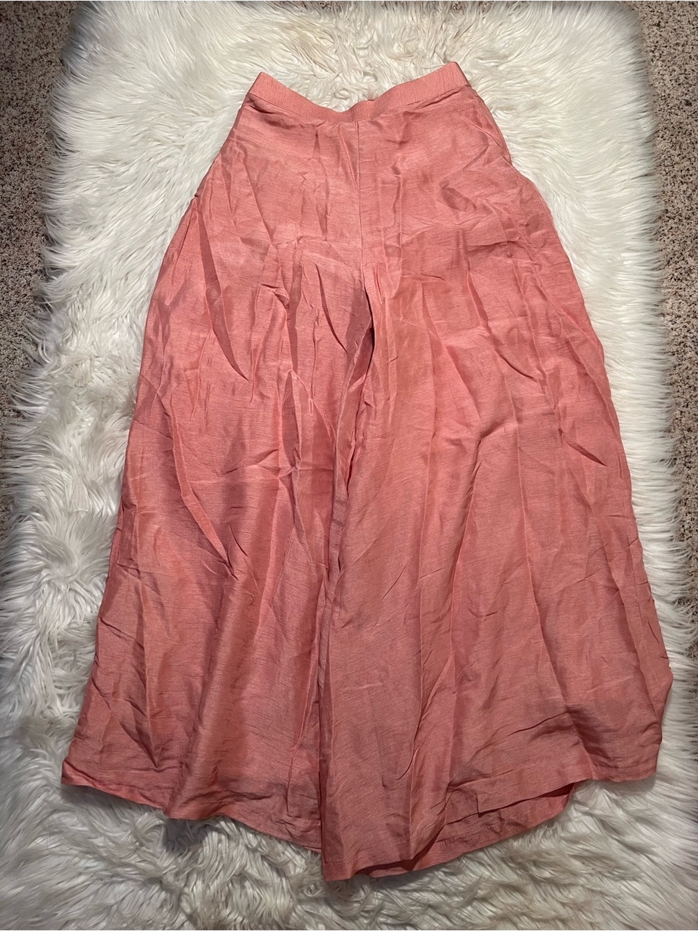 Women's Wide Leg Pants Light Pink Lined Zip Side Linen Feel High Waist Boho - Picture 5 of 8